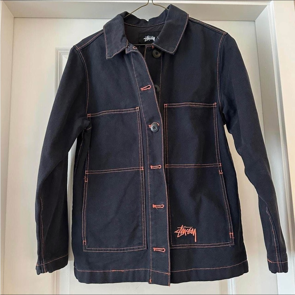 Stussy Black Jean Jacket with Red Stitching